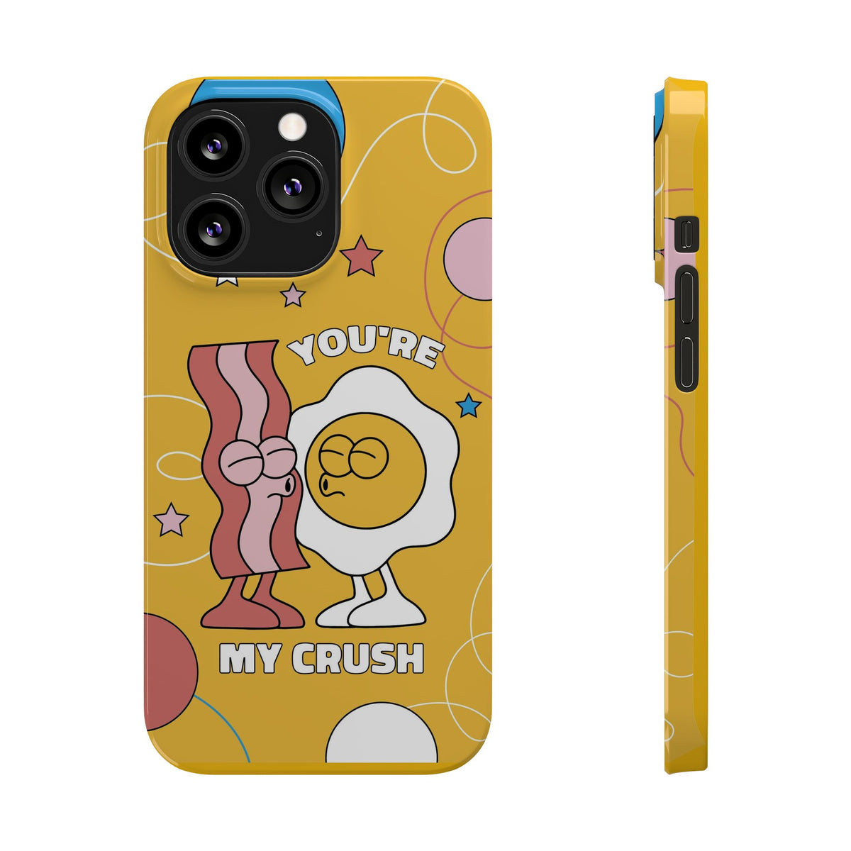 fried egg and bacon couple in retro cartoon style. - casetinger