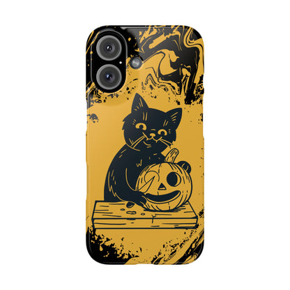 iPhone Case Halloween Edition: Kitty Carving Pumpkin. Iphone 16, 15 case, iphone 14 case, iphone 13 case. Pro, max and mini