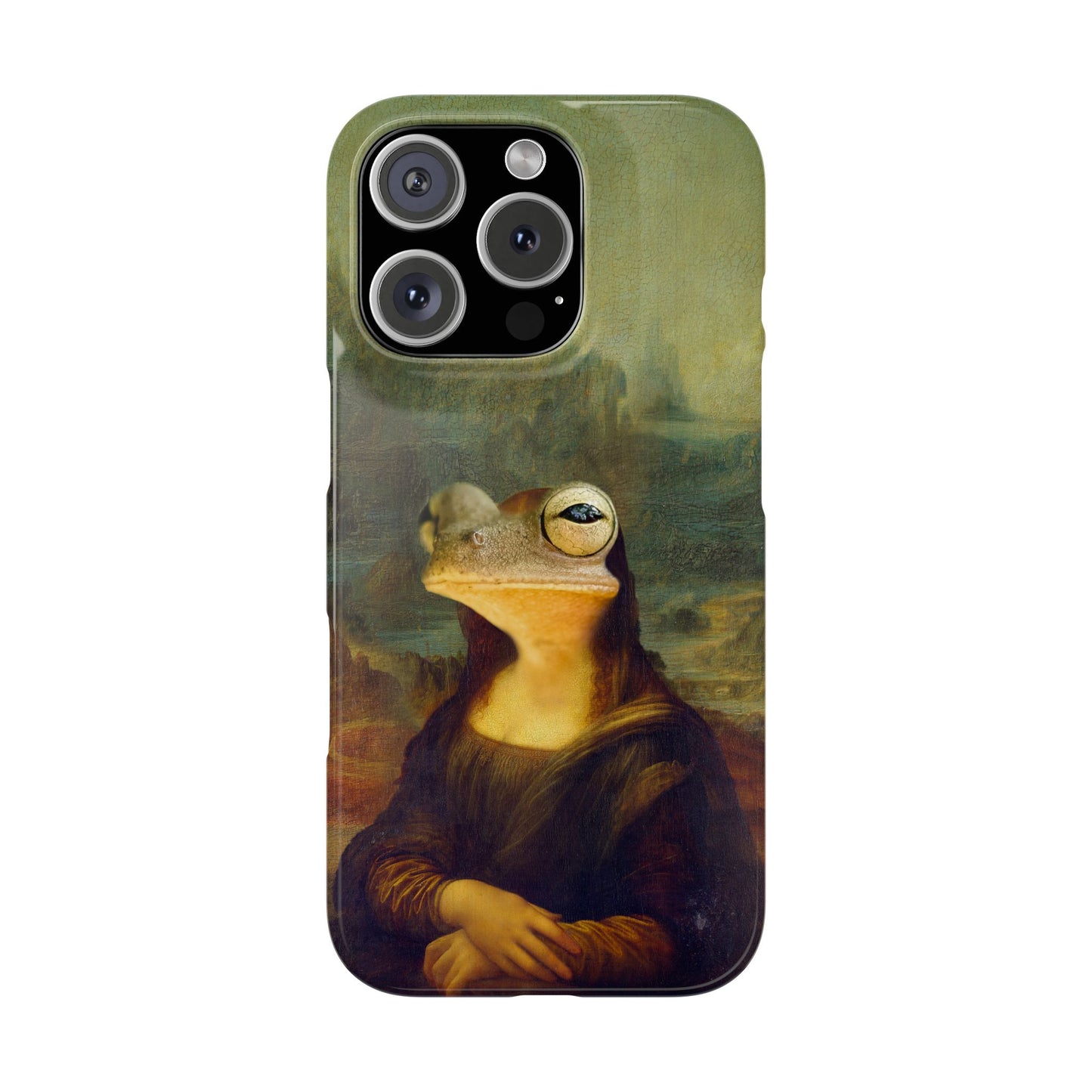 Froggy iPhone Case, Mona Lisa Parody, Wireless Charging - iPhone 16, 15, 14, 13 Pro/Max