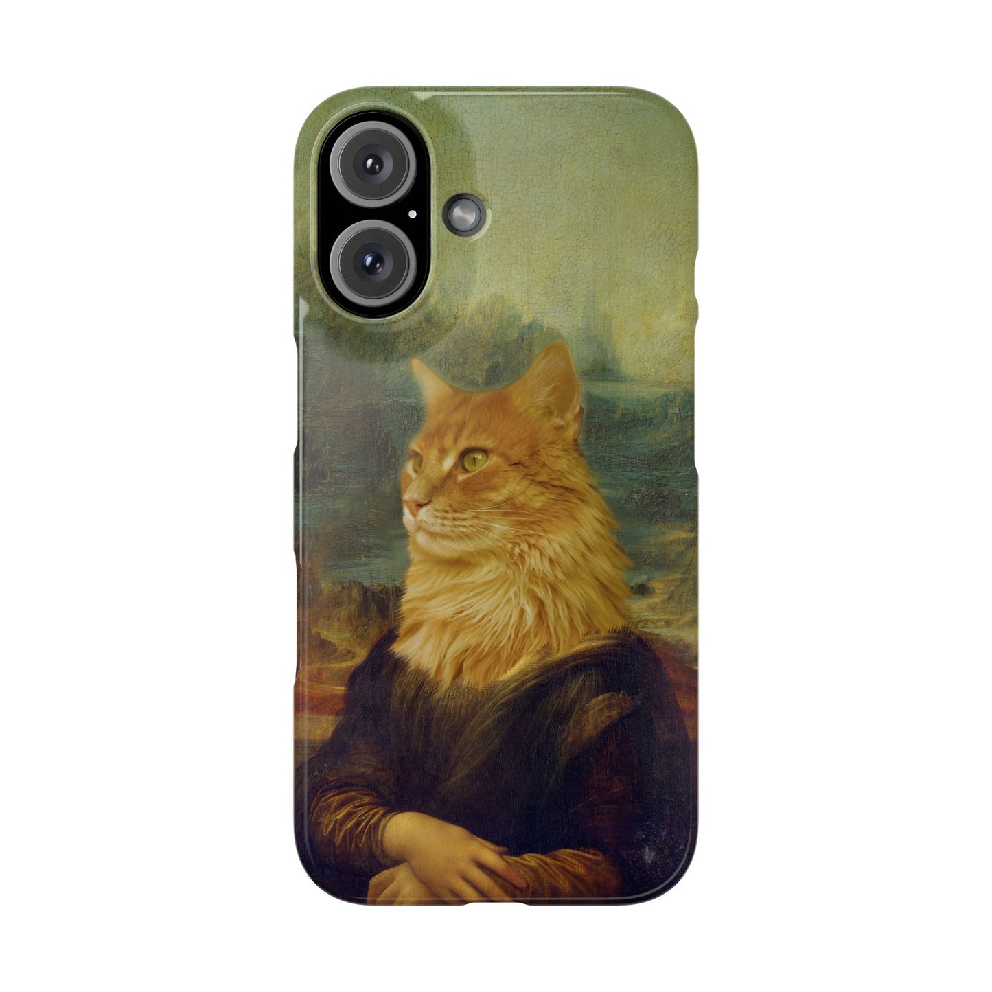 Kitty-Inspired iPhone Case, Mona Lisa Art, Wireless Charging Compatible - iPhone 16 15, 14, 13 Pro/Max