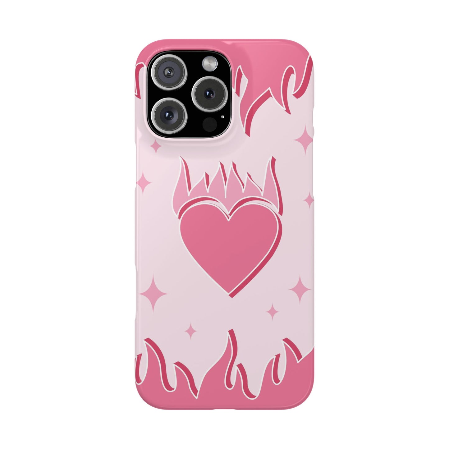 Pink iPhone 15 Case with Heart on Fire - Modern and Feminine Design - For iphone 13, iphone 14 and iphone 15 pro and max