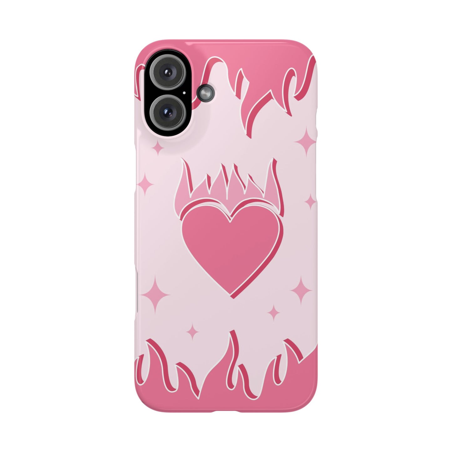 Pink iPhone 15 Case with Heart on Fire - Modern and Feminine Design - For iphone 13, iphone 14 and iphone 15 pro and max