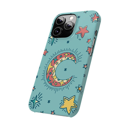 Celestial Fantasy Magic: Moon and Stars iPhone 16, 15, 14, and 13 Pink Color Stroke Case