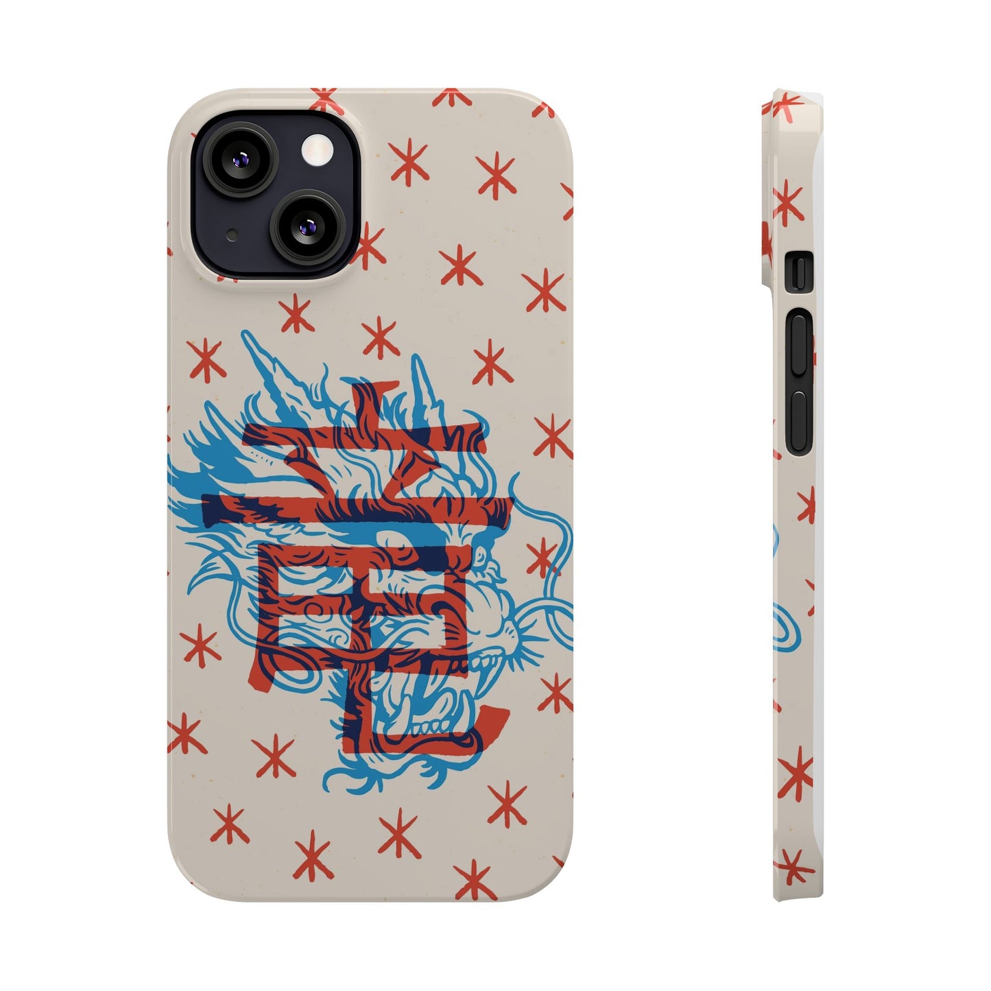 Geek iPhone case with dragon design and Asian art duotone style. Iphone 15 case, iphone 14 and iphone 13 pro and max