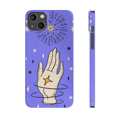 Purple Mystic Hand iPhone 15, 14, 13 Case - Celestial Design - Fits iPhone 15 Pro and Max - Ideal Gift for Astrology Enthusiasts