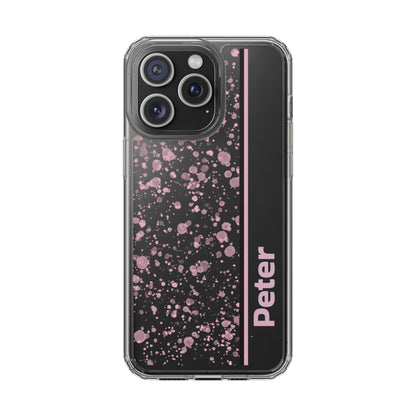 Personalized Clear Phone Case with Pink Splatter Design
