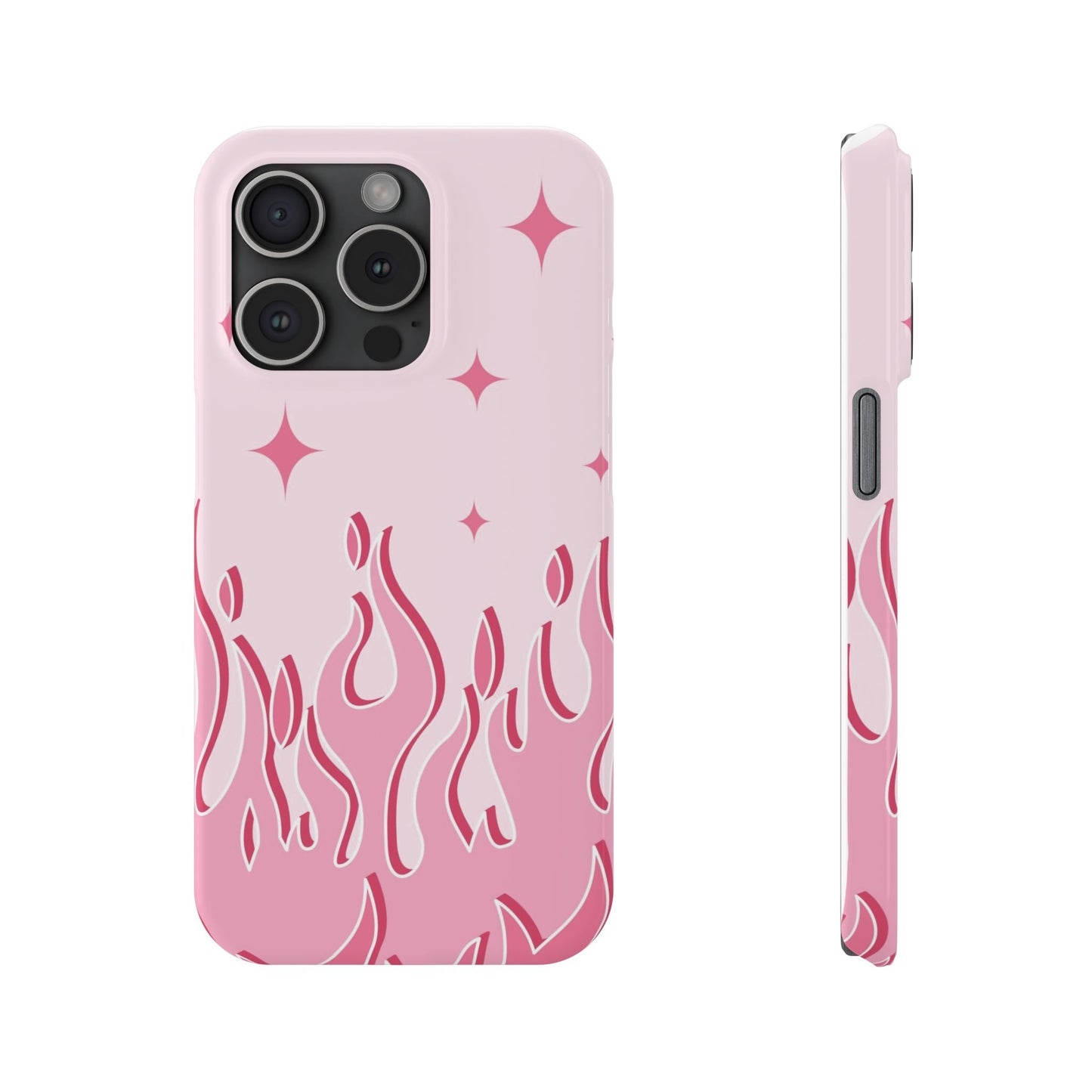 Pink Flame iPhone Case with Heart - Feminine Design for Women. For iphone 13, iphone 14 and iphone 15 pro and max