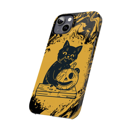 iPhone Case Halloween Edition: Kitty Carving Pumpkin. Iphone 16, 15 case, iphone 14 case, iphone 13 case. Pro, max and mini