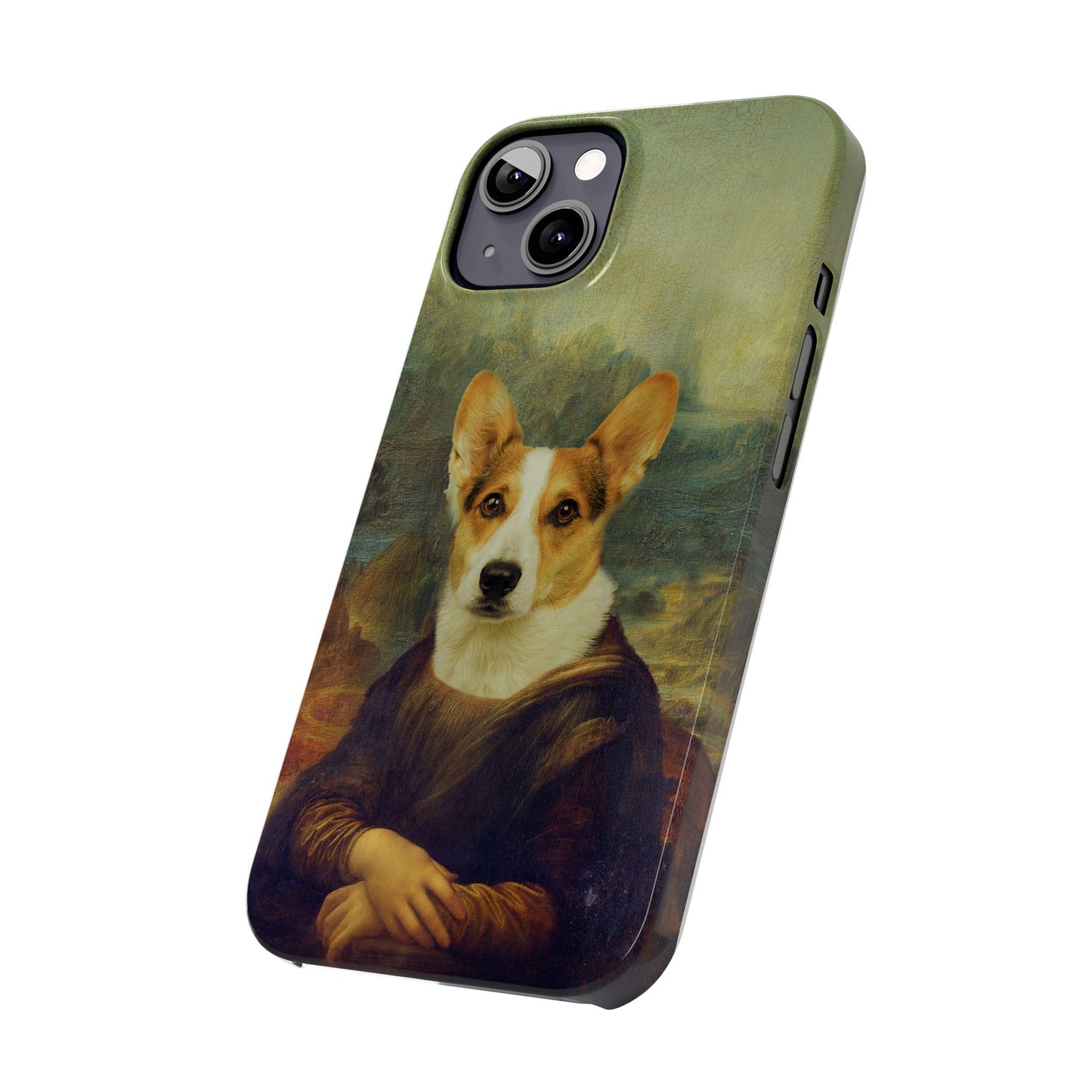 Puppy iPhone Case, Mona Lisa Parody, Wireless Charging - iPhone 16, 15, 14, 13 Pro/Max