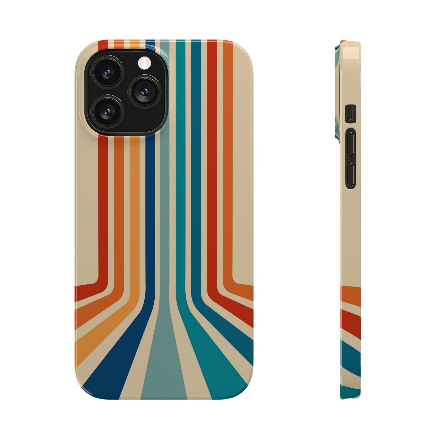 Retro iPhone case with abstract stripes on the horizon - Timeless Design for Summer - For iPhone 13, iPhone 14 and iPhone 15 pro and max.