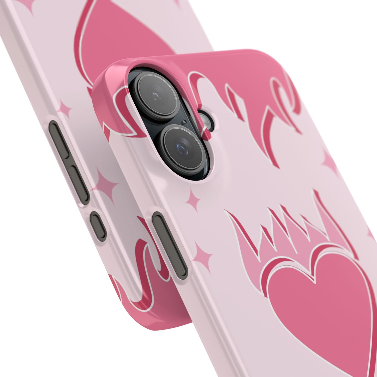 Pink iPhone 15 Case with Heart on Fire - Modern and Feminine Design - For iphone 13, iphone 14 and iphone 15 pro and max