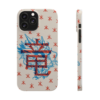 Geek iPhone case with dragon design and Asian art duotone style. Iphone 15 case, iphone 14 and iphone 13 pro and max