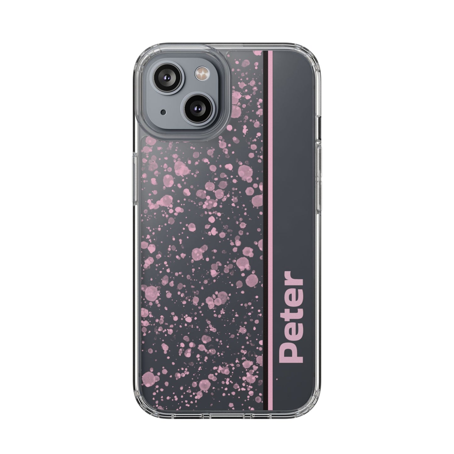 Personalized Clear Phone Case with Pink Splatter Design