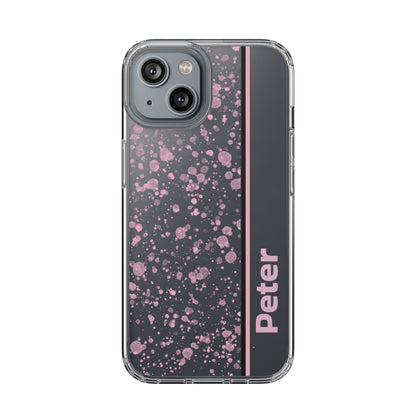 Personalized Clear Phone Case with Pink Splatter Design