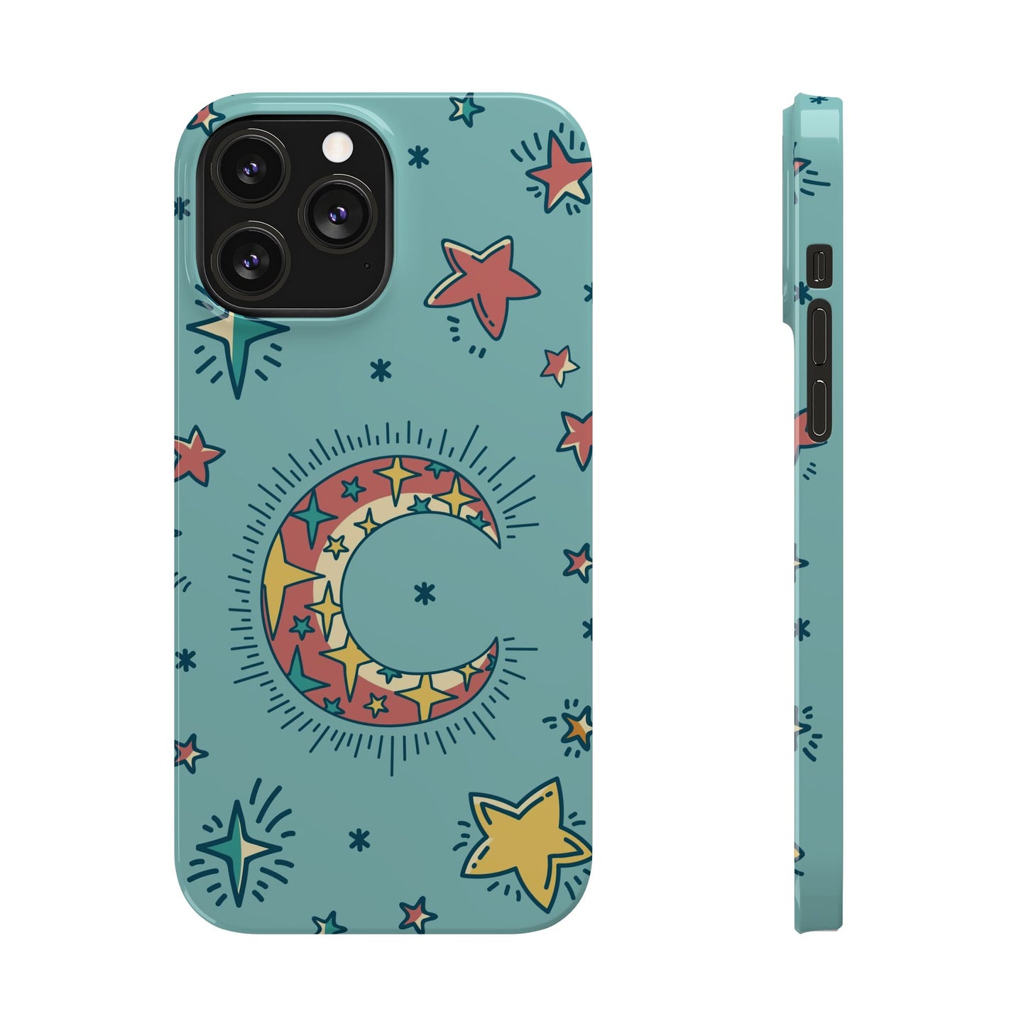 Celestial Fantasy Magic: Moon and Stars iPhone 16, 15, 14, and 13 Pink Color Stroke Case