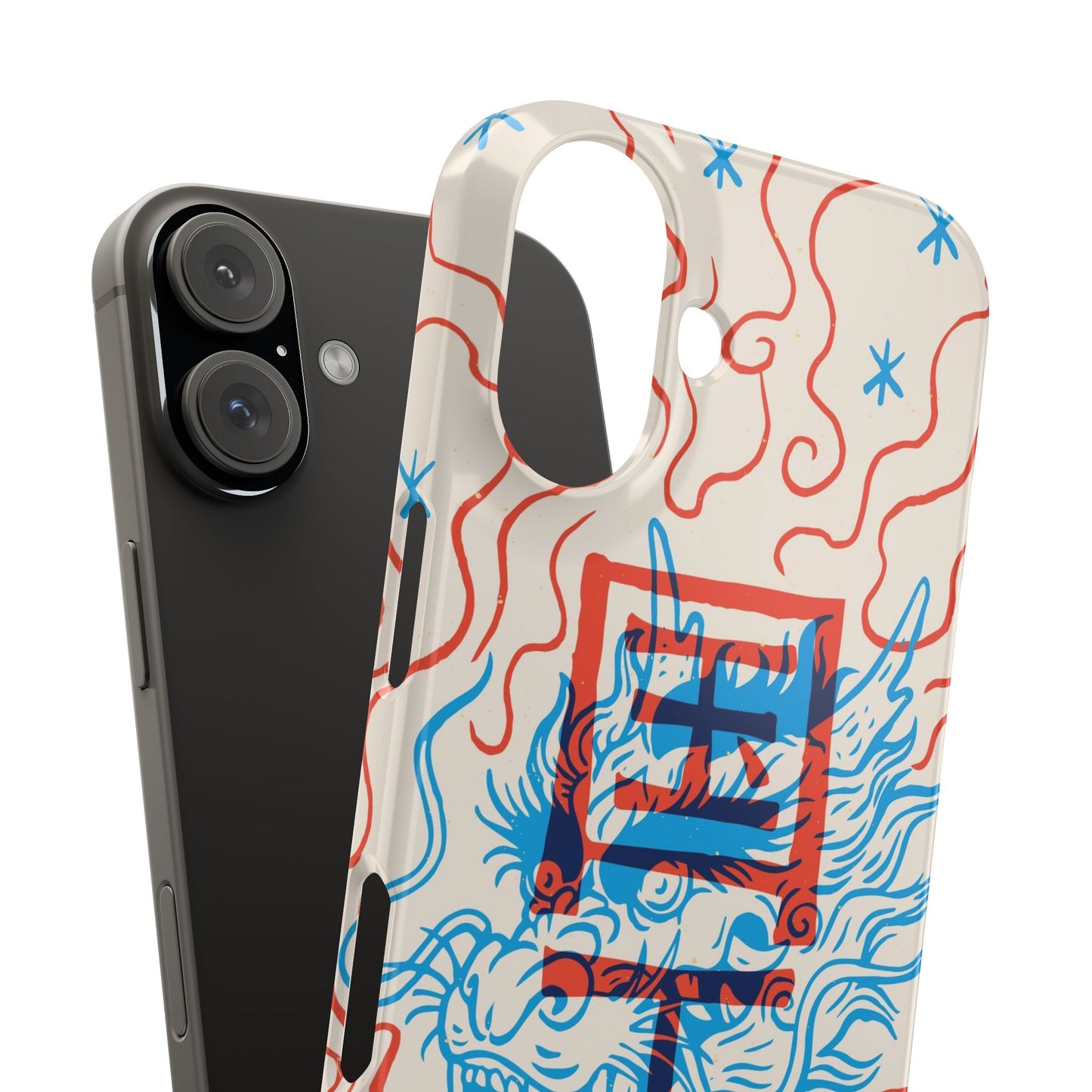 Geek case with dragon design and Asian art duotone style