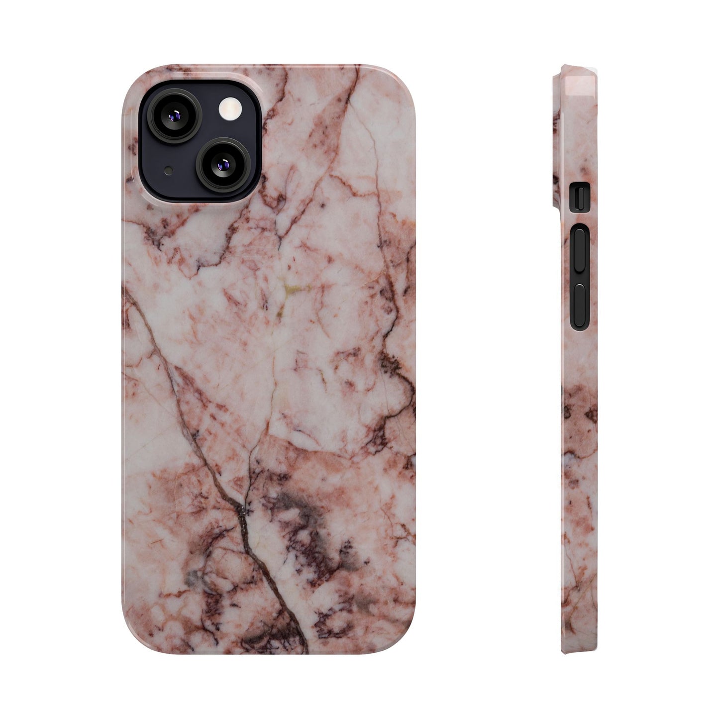 Case iPhone Natural pink stone marble design. For iphone 15, iphone 14 and iphone 13. Pro and max. Supports wireless charging. Premium