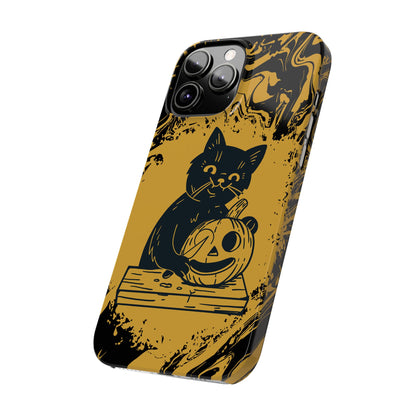 iPhone Case Halloween Edition: Kitty Carving Pumpkin. Iphone 16, 15 case, iphone 14 case, iphone 13 case. Pro, max and mini