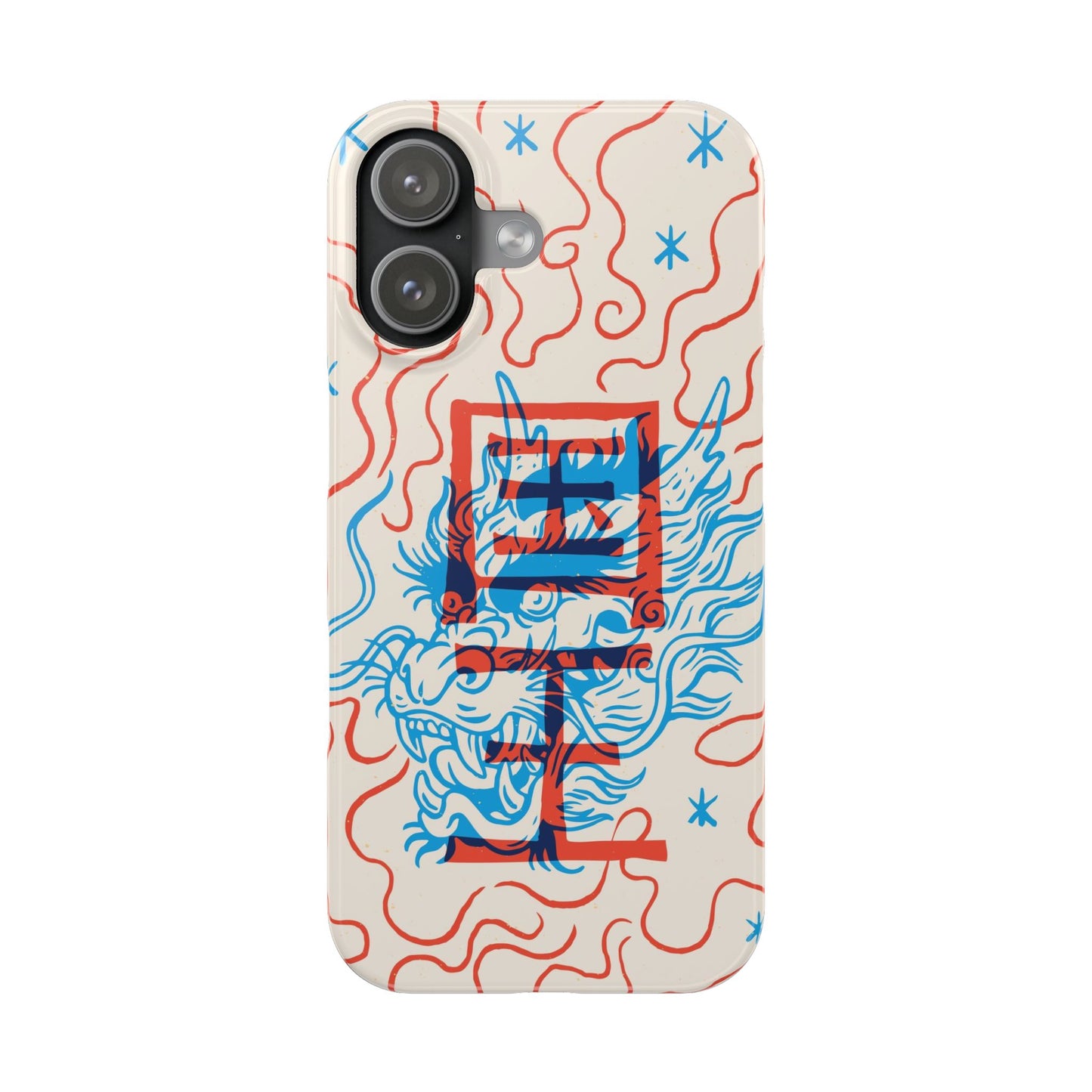 Geek case with dragon design and Asian art duotone style