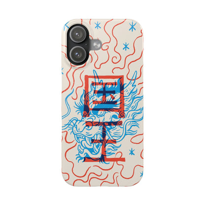 Geek case with dragon design and Asian art duotone style