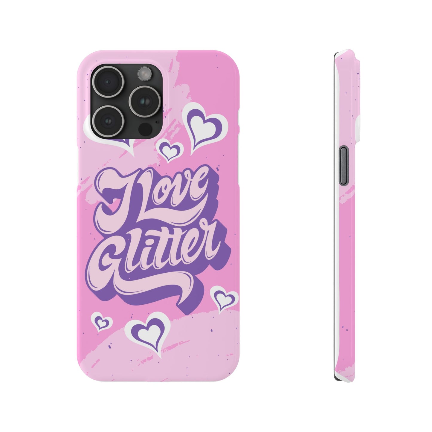 Pink iPhone 16 Case with Modern "i love glitter" Design and hearts | Compatible with iPhone 16 Pro/Max, iphone 14, and iphone 13