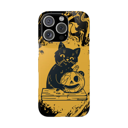 iPhone Case Halloween Edition: Kitty Carving Pumpkin. Iphone 16, 15 case, iphone 14 case, iphone 13 case. Pro, max and mini